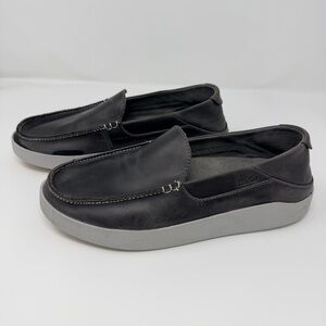 OluKai Kou Men's Charcoal Gray Leather Slip-On Loafers